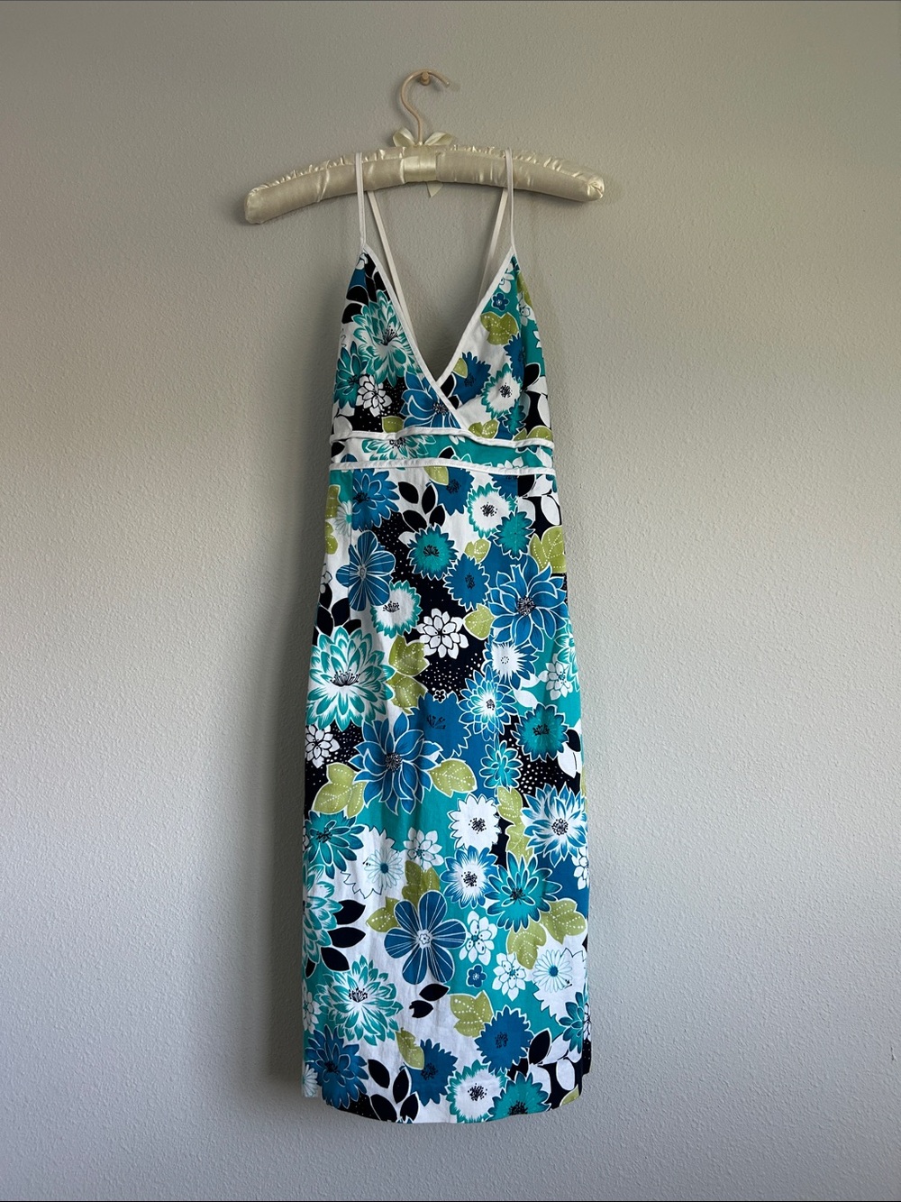Stunning Vintage Herman Geist Floral Midi Summer Dress in Teal & White